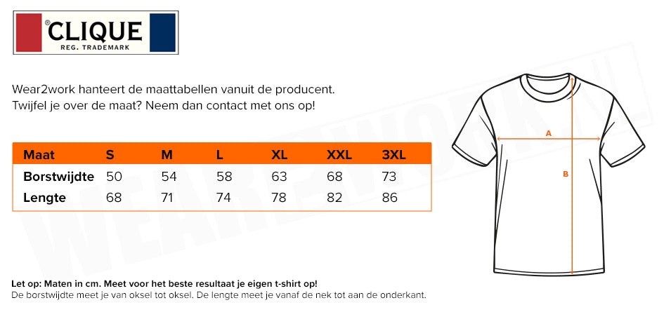 Schilders t-shirt Stretch Clique - Maattabel