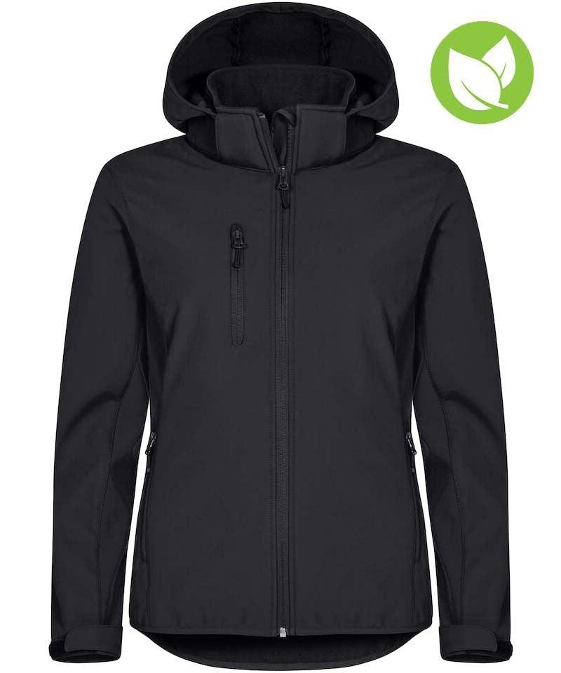 Dames softshell jas Clique Classic met capuchon zwart voorkant