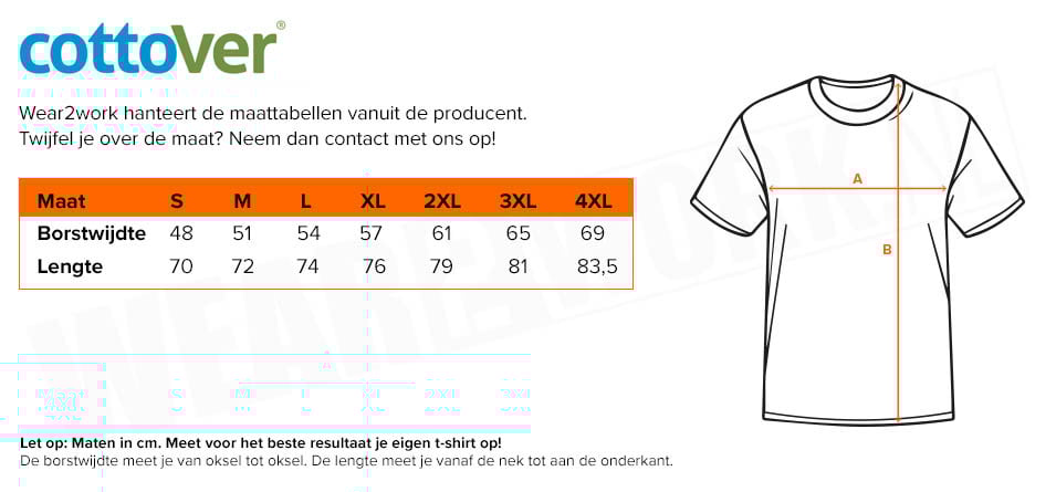 Cottover poloshirt heren - Maattabel