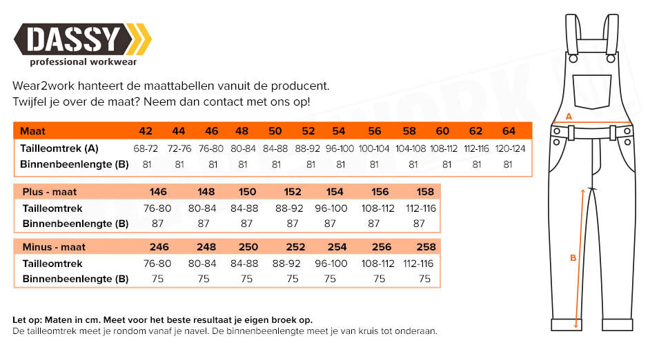 Overall Maten Amerikaanse Overall Dassy | Online bestellen