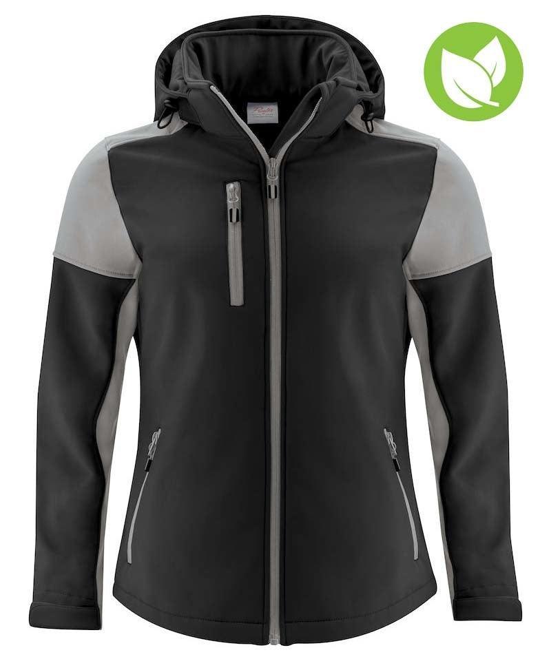 Softshell jas gevoerd Printer Prime Dames zwart grijs
