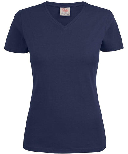 Dames t-shirt v-hals Printer navy