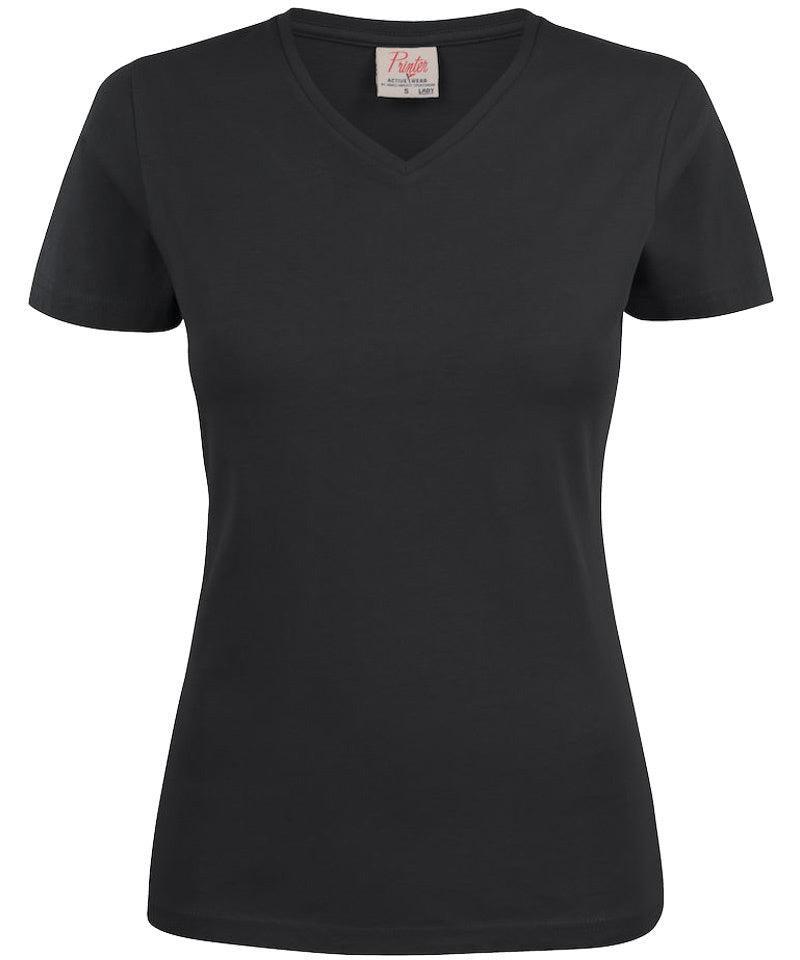 Dames t-shirt v-hals Printer zwart