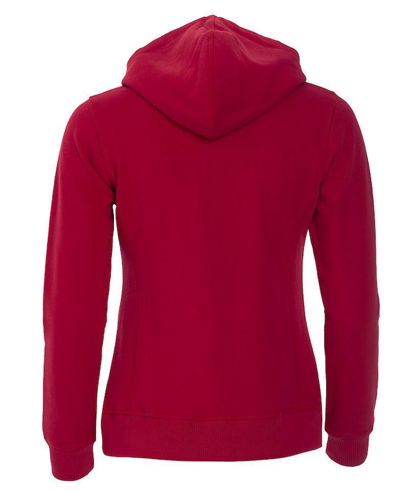 Dames vest met capuchon rood achterkant