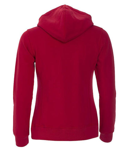 Dames vest met capuchon rood achterkant