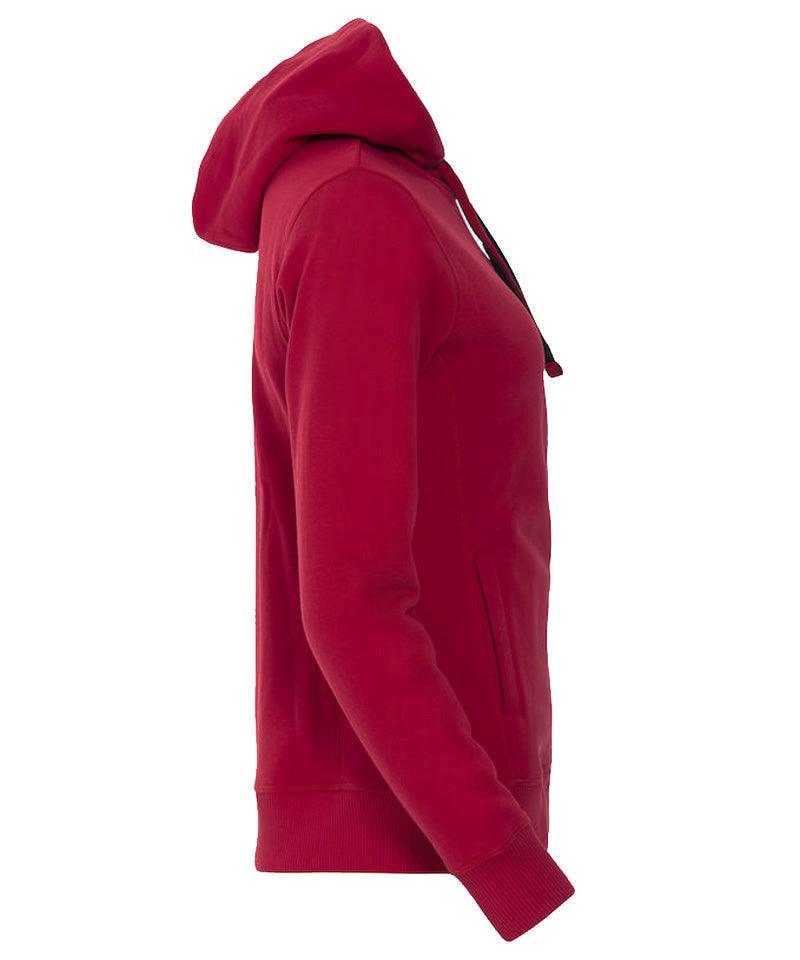 Dames vest met capuchon rood zijkant