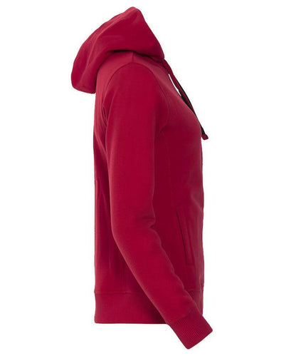 Dames vest met capuchon rood zijkant