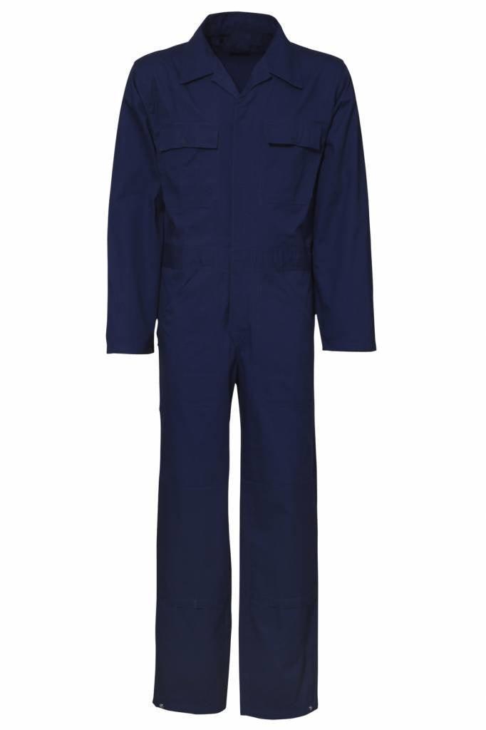 Vlamvertragende overall met drukknopen Navy voorkant