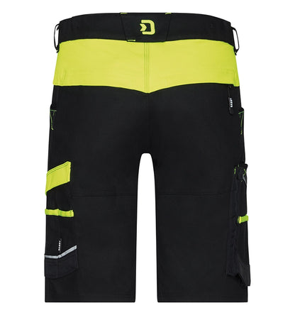 Dassy dames werkshort Manilla stretch zwart geel achterkant