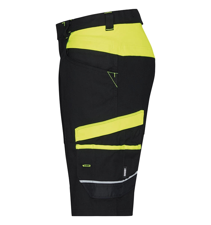 Dassy dames werkshort Manilla stretch zwart geel zijkant