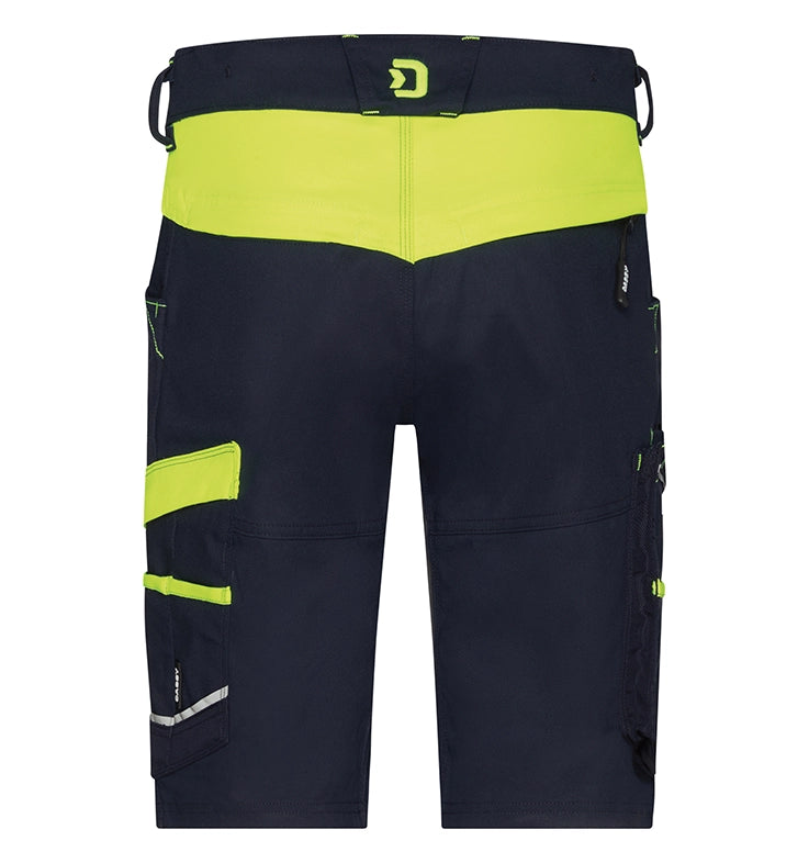 Dassy dames werkshort Manilla stretch navy geel achterkant