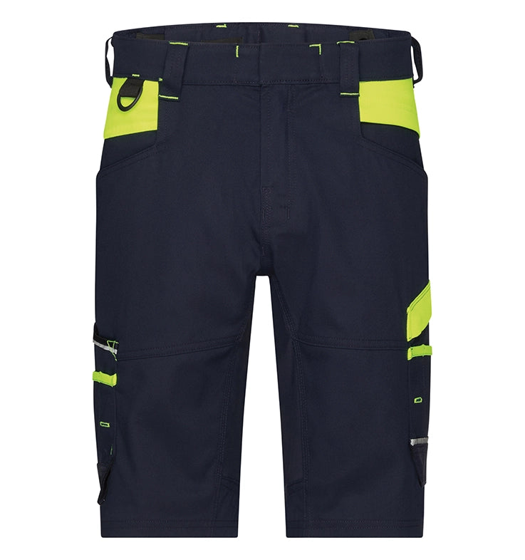 Dassy dames werkshort Manilla stretch navy geel voorkant
