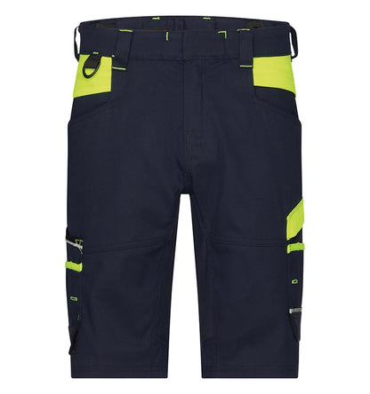 Dassy dames werkshort Manilla stretch navy geel voorkant
