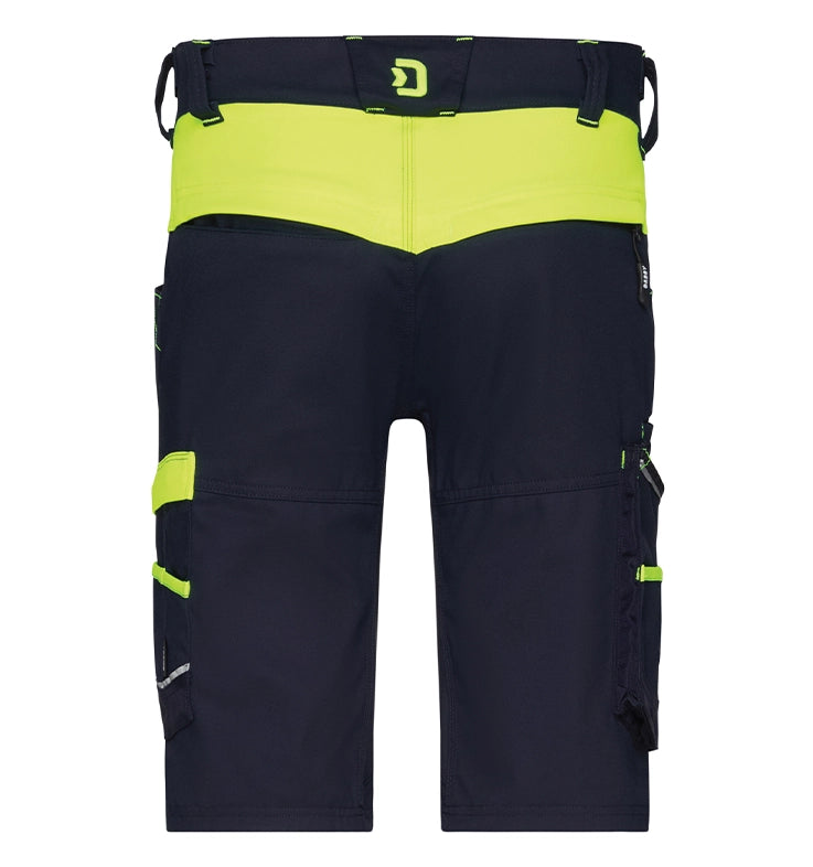 Dassy werkshort Manilla stretch navy geel achterkant