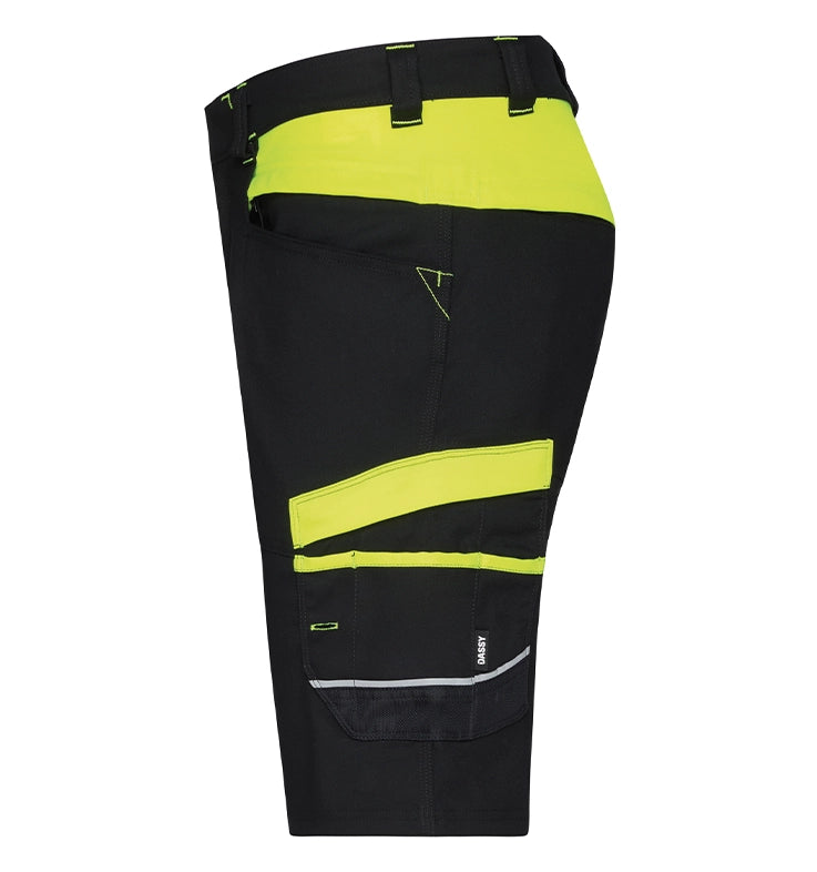 Dassy werkshort Manilla stretch zwart geel zijkant
