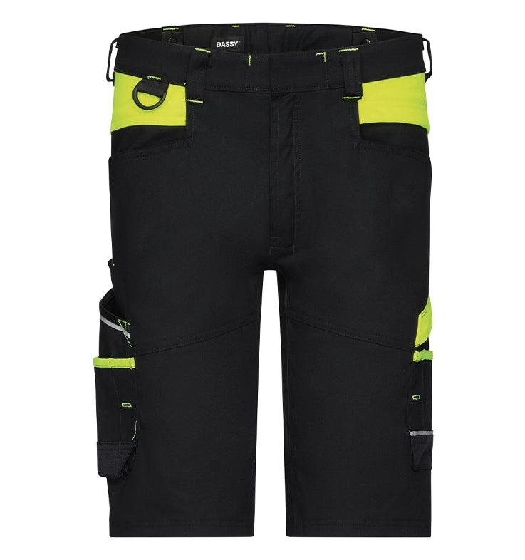 Dassy werkshort Manilla stretch zwart geel voorkant