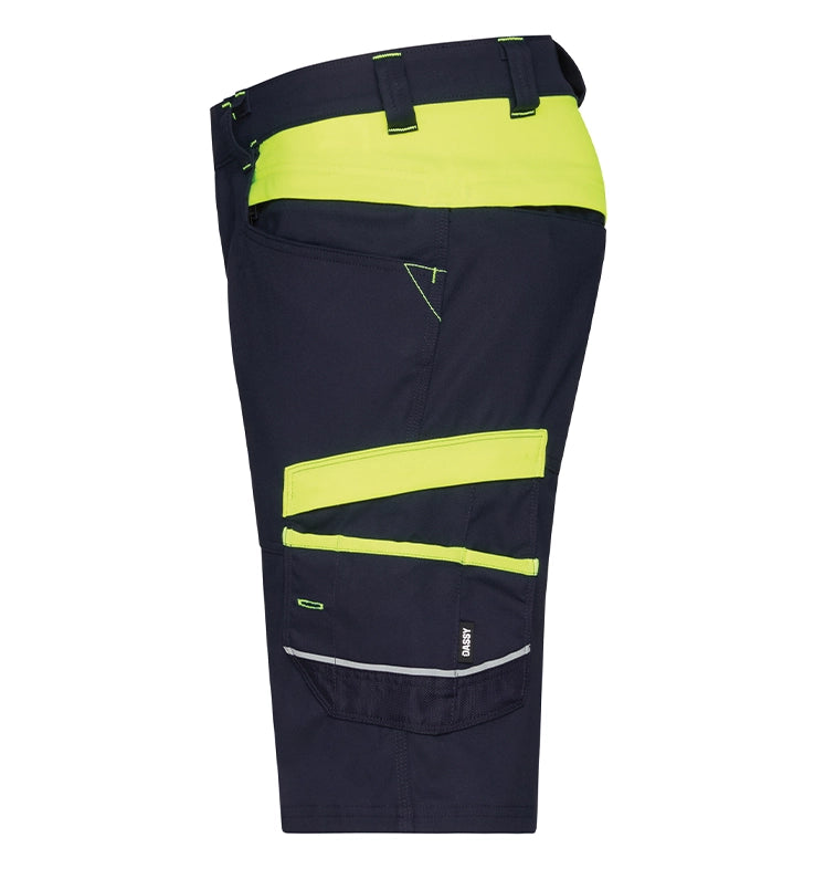 Dassy werkshort Manilla stretch navy geel zijkant