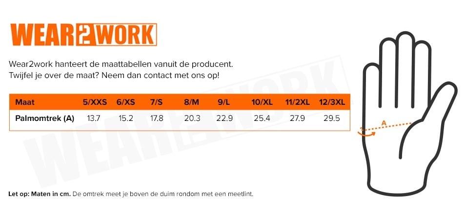Werkhandschoenen PU Multitask Safety Jogger - Maattabel