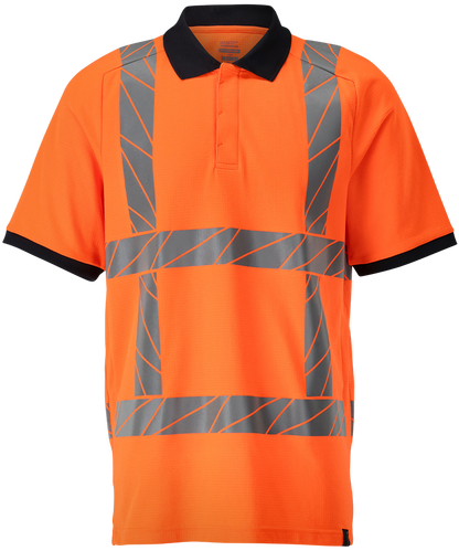 Mascot rws poloshirt in oranje met reflecterende strepen, voorkant