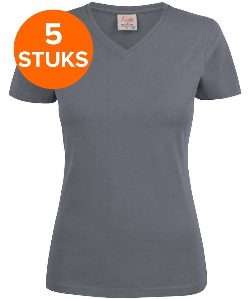 Dames t-shirt v-hals Printer 5 pack antraciet
