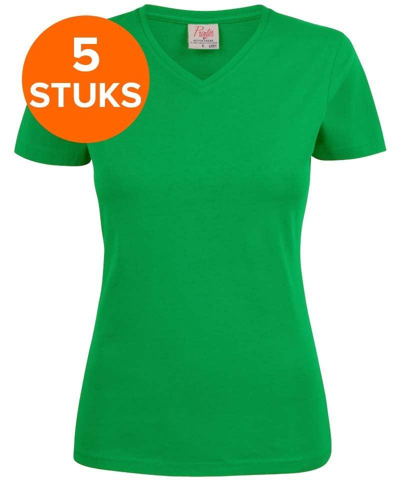 Dames t-shirt v-hals Printer 5 pack groen