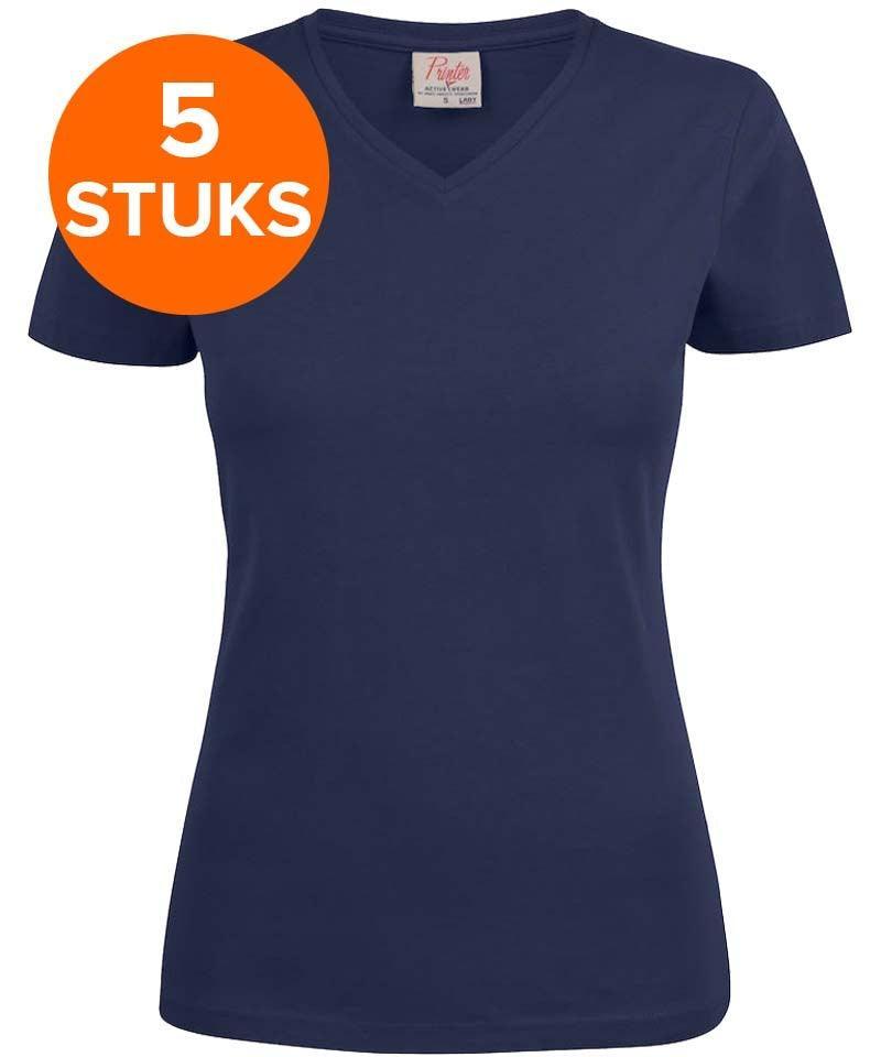 Dames t-shirt v-hals Printer 5 pack navy