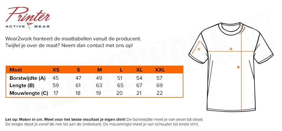 Dames t-shirt v-hals Printer 5 pack - Maattabel