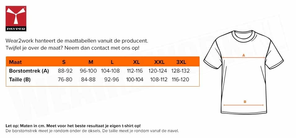 Sportshirt 100% Polyester Runner Payper - Maattabel