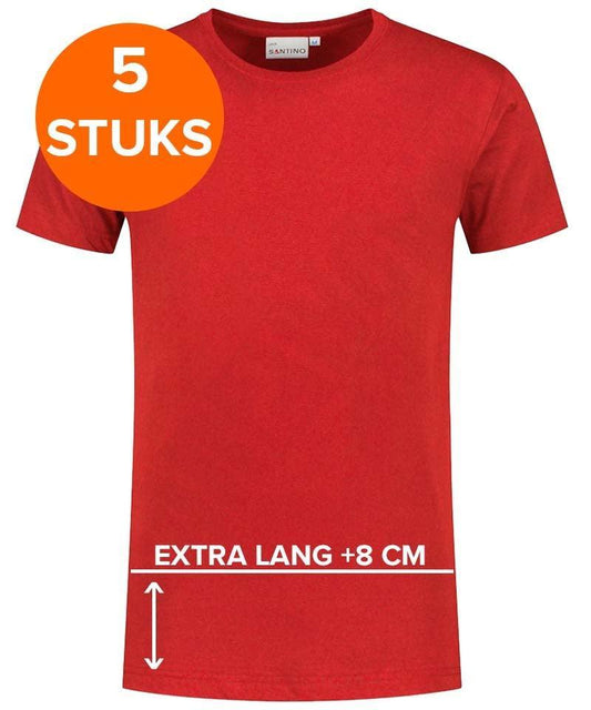 T-shirt extra lang Santino Jace plus rood 5-pack