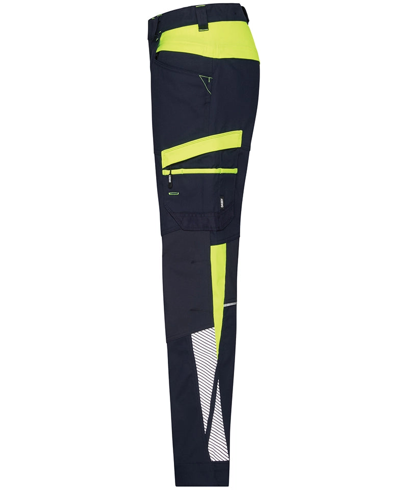 Dassy dames werkbroek Hong Kong stretch navy geel zijkant