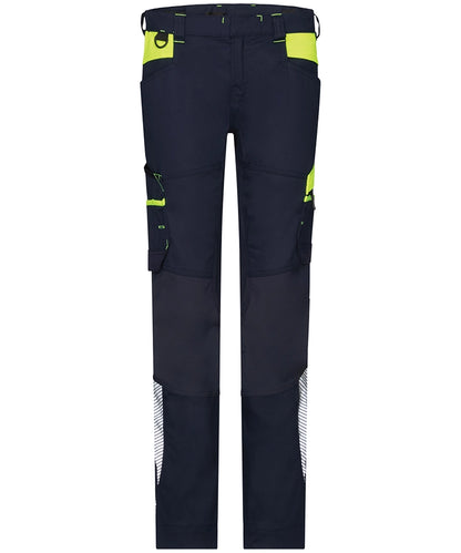 Dassy dames werkbroek Hong Kong stretch navy geel voorkant