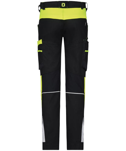 Dassy dames werkbroek Hong Kong stretch zwart geel achterkant