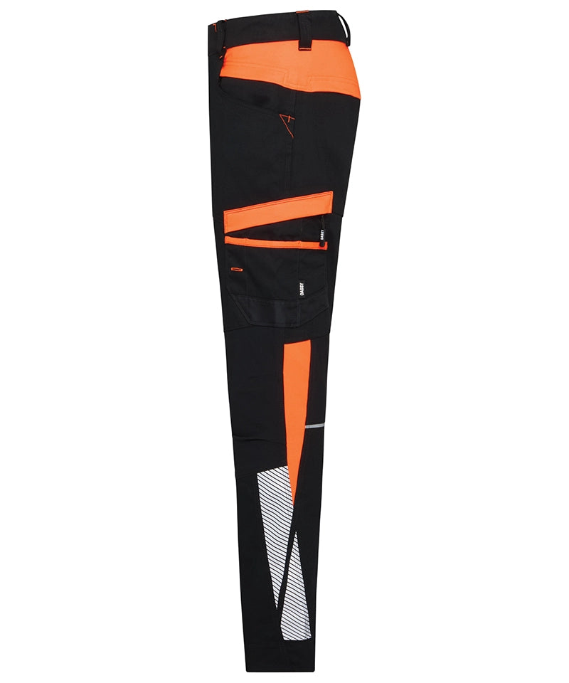 Dassy dames werkbroek Hong Kong stretch zwart oranje zijkant