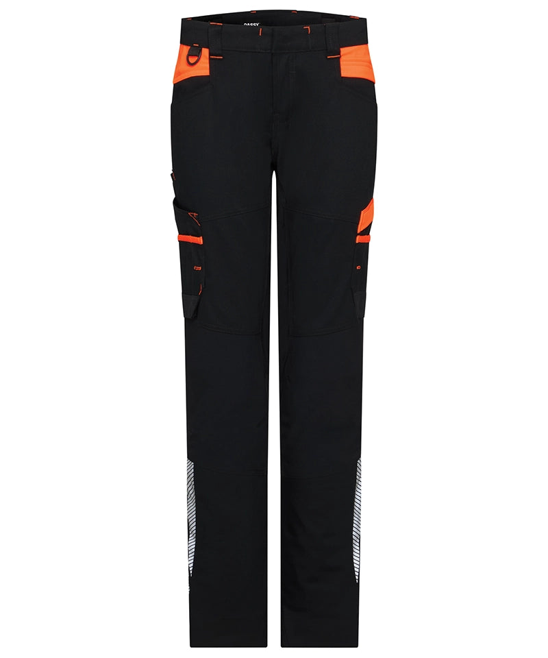 Dassy dames werkbroek Hong Kong stretch zwart oranje voorkant