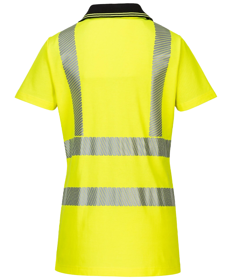 Dames poloshirt high-visibility LW72 geel achterkant