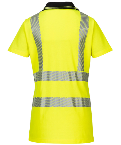 Dames poloshirt high-visibility LW72 geel achterkant