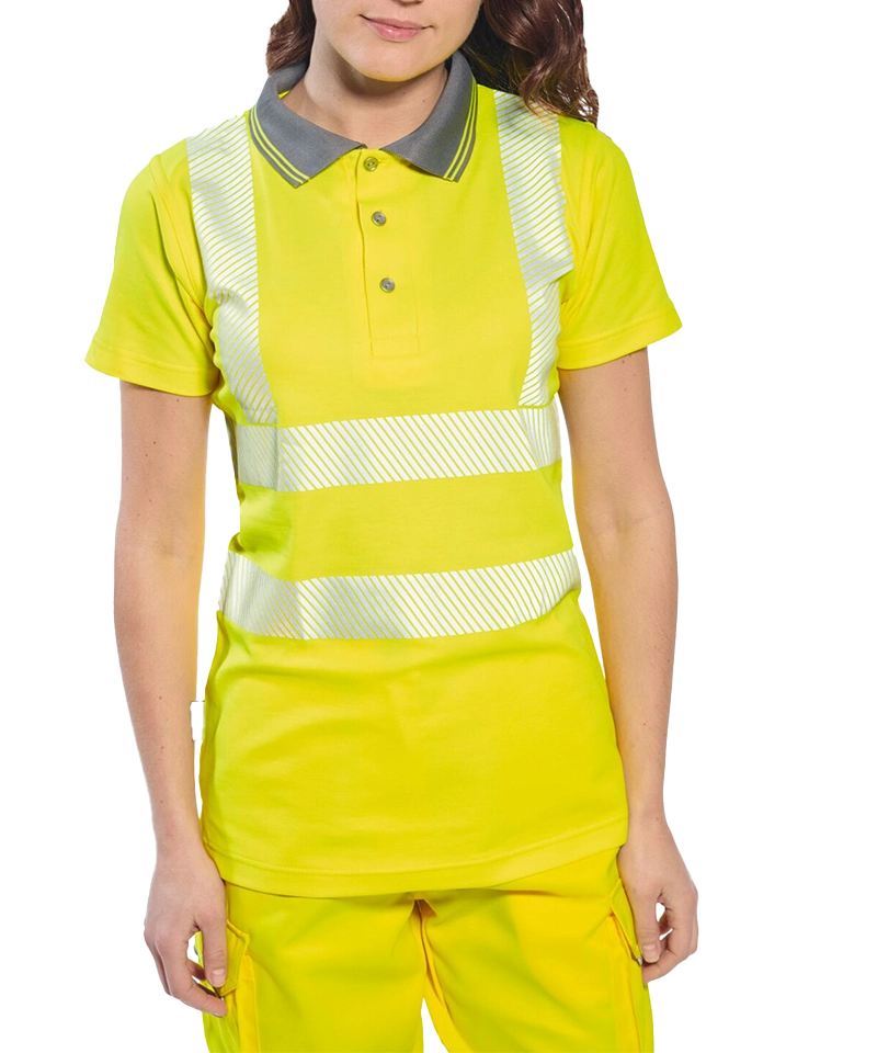Dames poloshirt high-visibility LW72 geel aan foto bij model