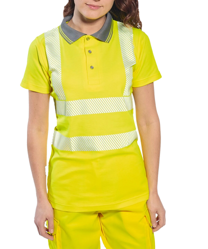 Dames poloshirt high-visibility LW72 geel aan foto bij model