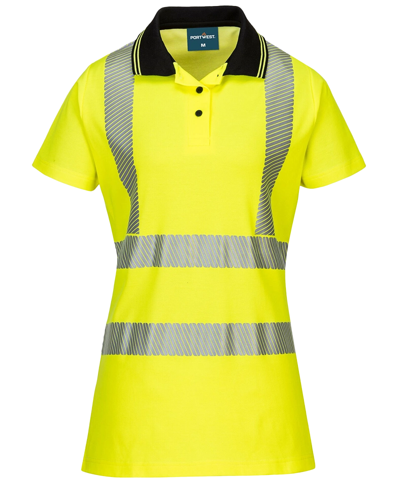 Dames poloshirt high-visibility LW72 geel voorkant