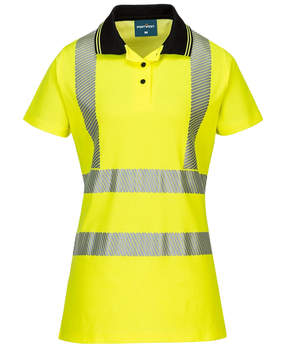 Dames poloshirt high-visibility LW72 geel voorkant
