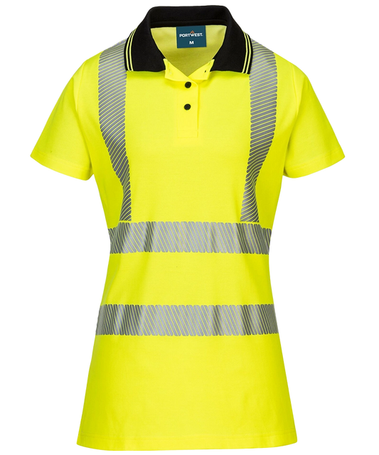 Dames poloshirt high-visibility LW72 geel voorkant