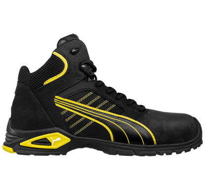 Puma werkschoenen Amsterdam Mid S3 SRC 63224 voorkant rechts zwart met geel