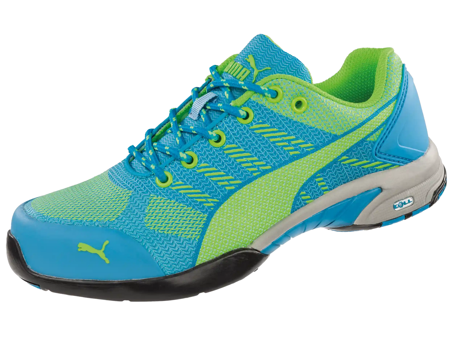 Puma dames werkschoenen Celerity Knit Blue WNS Low S1P HRO SRC 64290 schuin neus